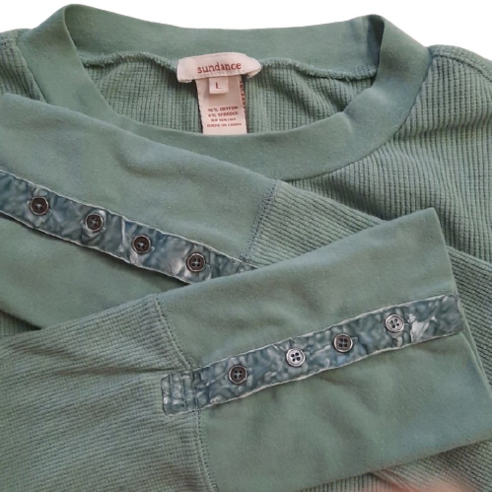 Sundance Thermal Waffle Top Velvet Cuff Soft Green